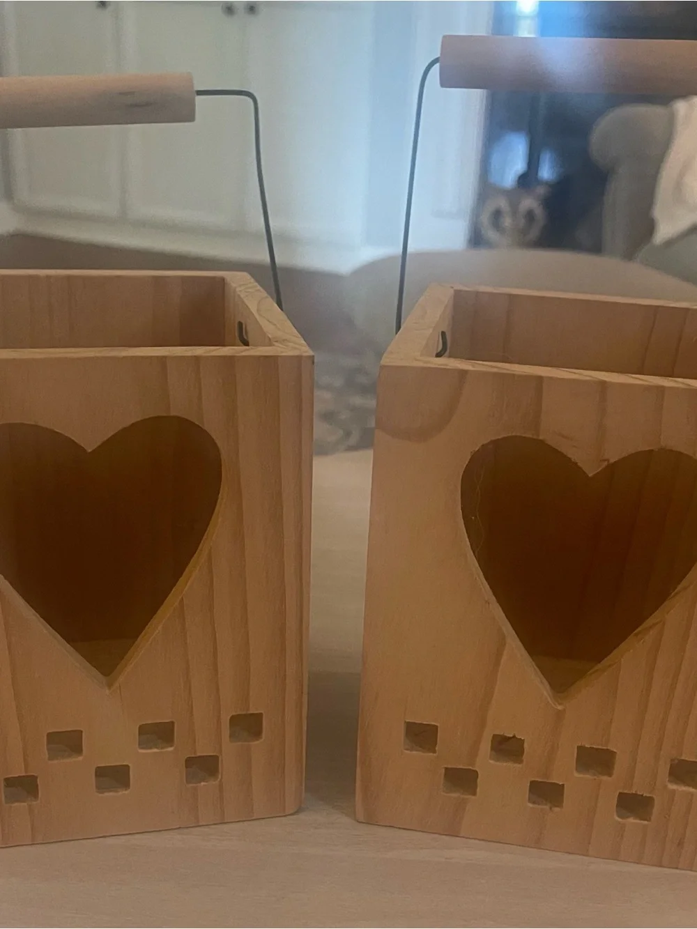 Set of 2 Wooden Heart Boxes with Handles Decorative Storage Boxes Cottage Core